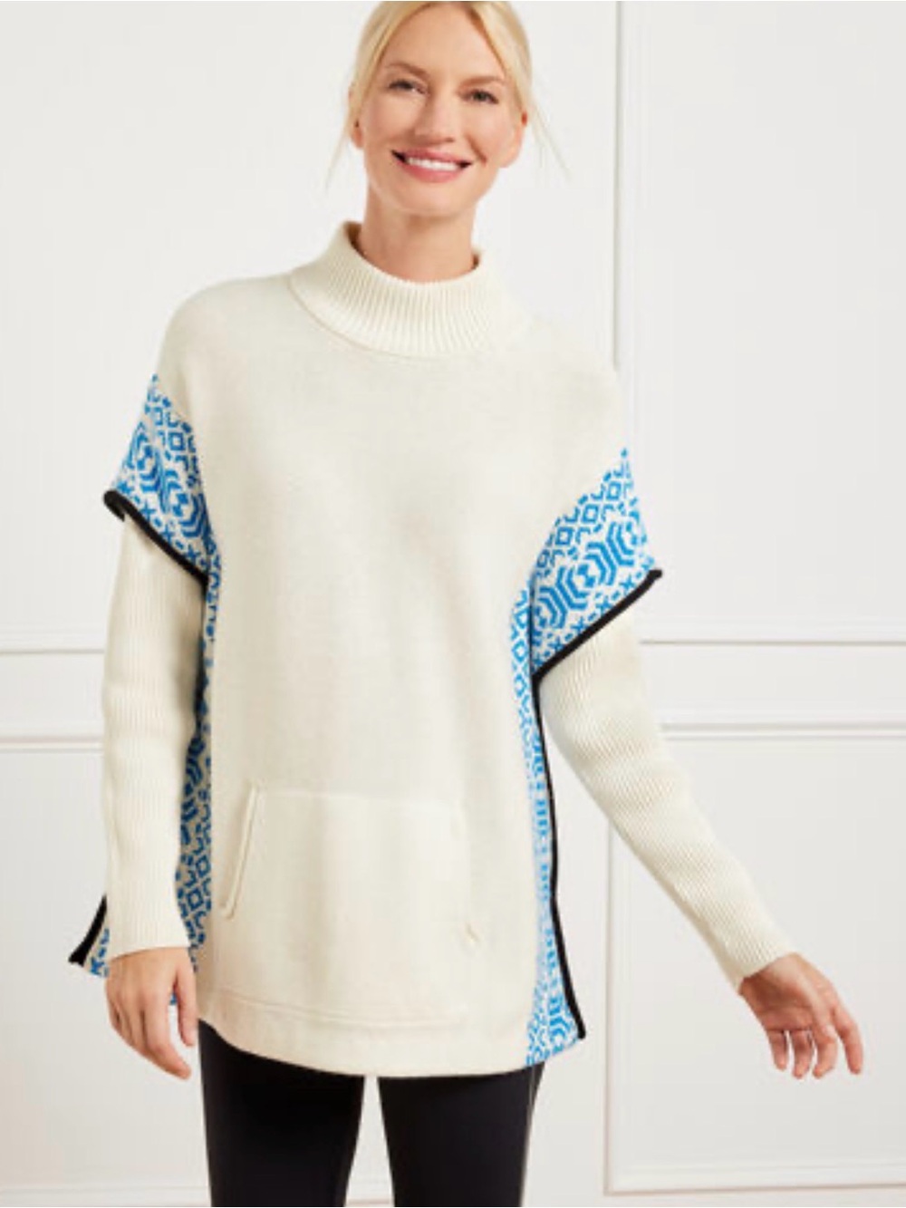 Talbots Wintery Geo Fair Isle Prepoy Sweater Poncho Size XL Resortwear Ski
